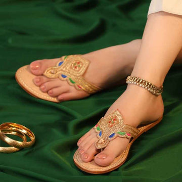 Handcrafted Leather Sandal with Tilla Work For Women
